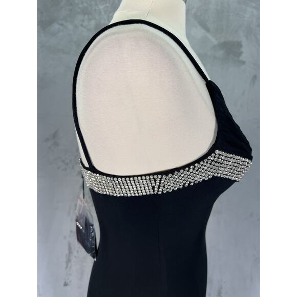 Clips Made In Italy Black Rhinestone Maxi Dress Size 40 Glam Party Formal NWOT - Picture 6 of 16